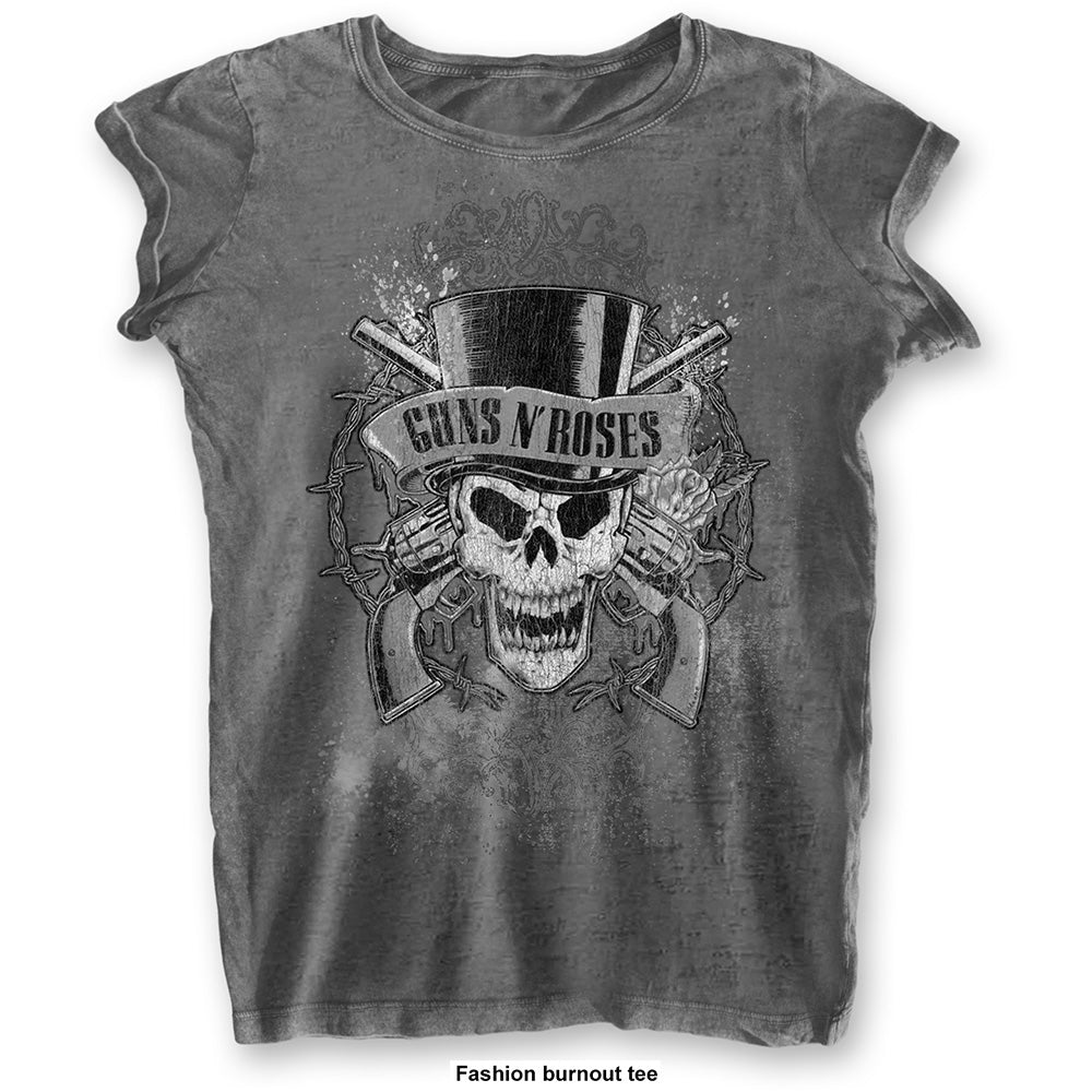 Image of Women's Guns N' Roses T-shirt - Faded Skull Rock Off